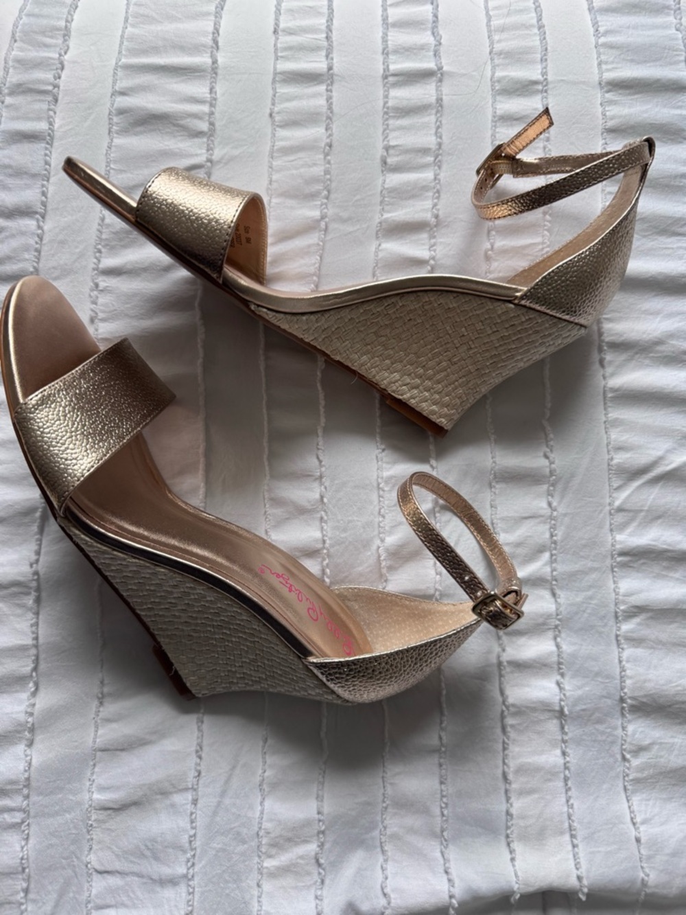 Lilly Pulitzer Metallic Gold Ankle-Strap Wedge Sandals